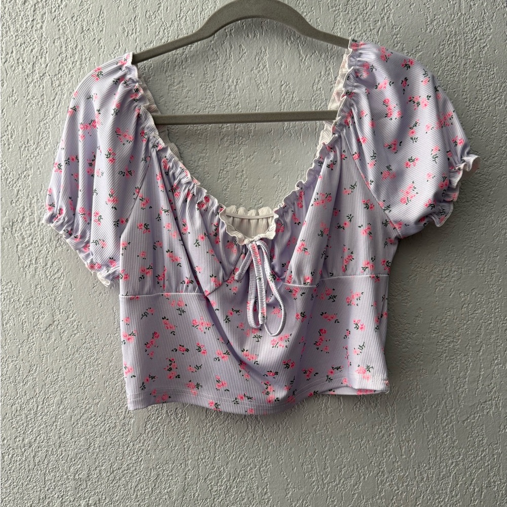 SHEIN Pink Floral Ruffle Blouse